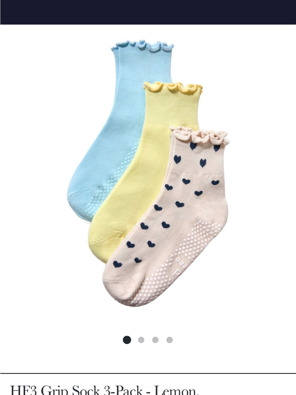 Pilates grip 3-Pack women’s Non-Slip Ankle Socks - Blue, Yellow, pink hearts